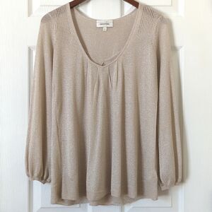 Angel of the North Gold Lurex Pleated Scoop Neck Long Balloon Sleeve Blouse S